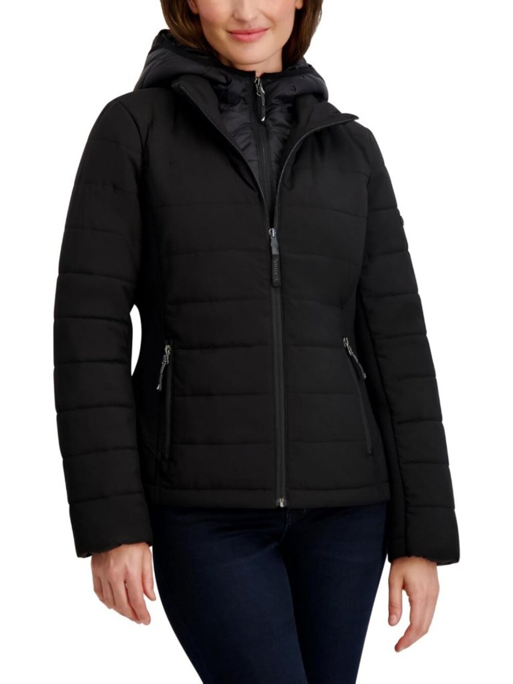 Women's Short Stretch Hybrid Puffer Jacket - Lightweight, Warm, Stylish